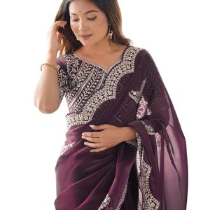 SIRIL Women's Tissue Soft Silk Embroidered Saree With Unstitched Blouse