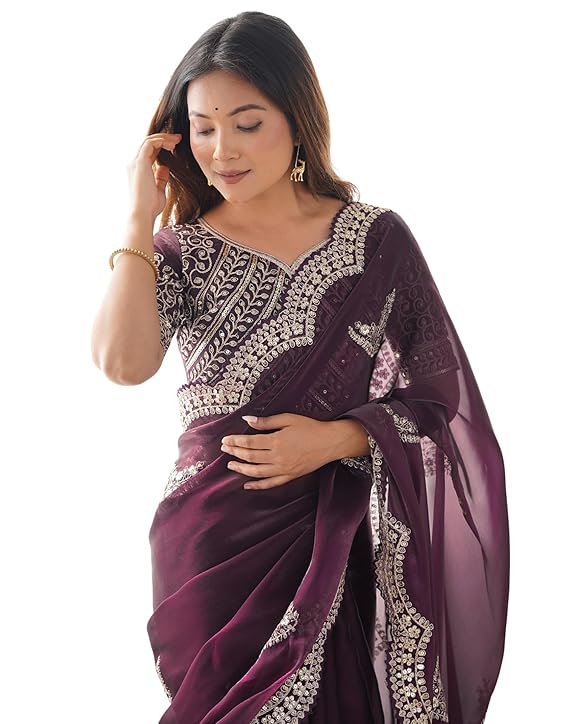 SIRIL Women’s Tissue Soft Silk Embroidered Saree With Unstitched Blouse